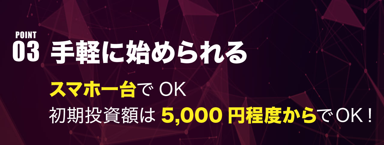 POINT3:手軽に始められる。スマホ一台でOK!初期投資額は5,000円程度からでOK!